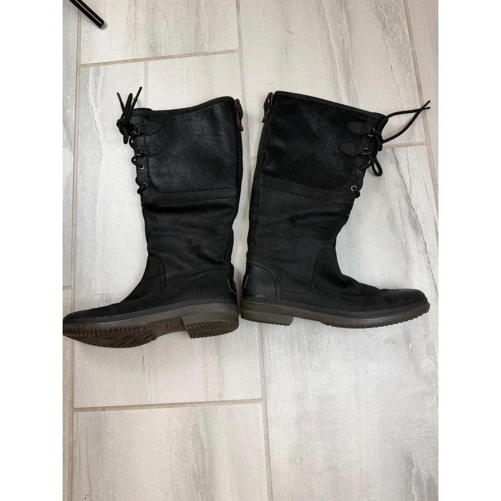 UGG Simmens Waterproof Tall Black Leather Suede Boots 1008438 Womens 9